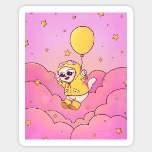 Yellow Raincoat Cat with It Balloon Sticker